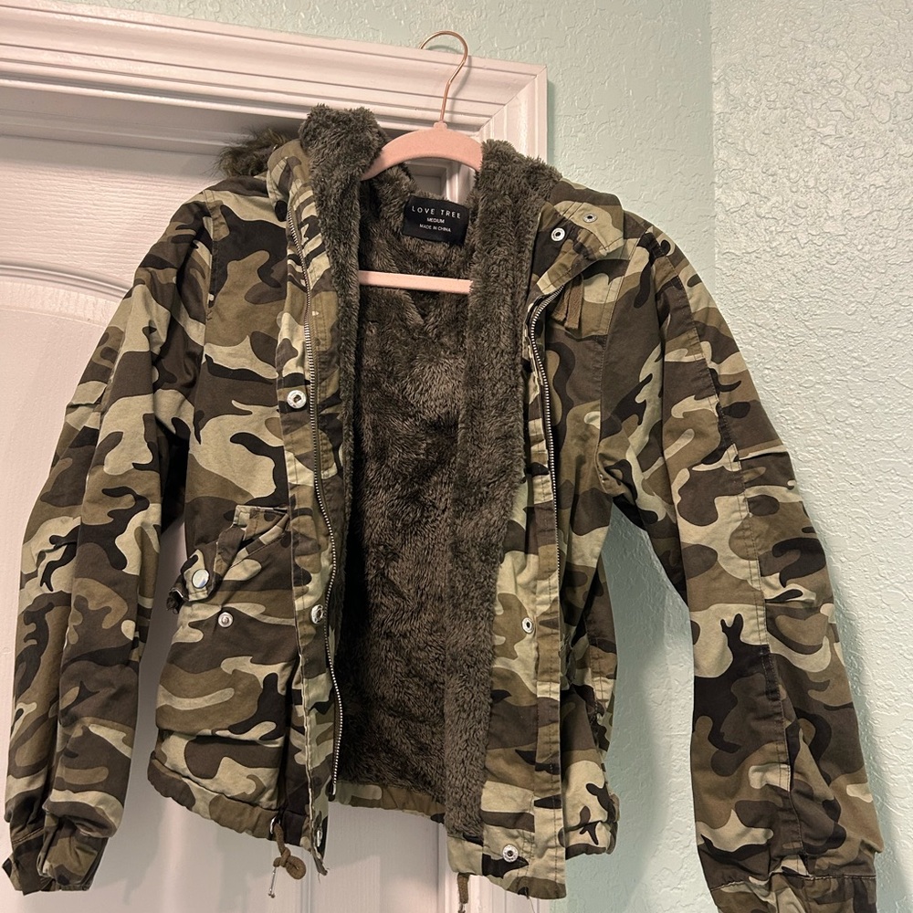 Love Tree Fur Lined Camo Jacket